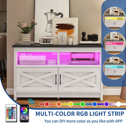 Farmhouse TV Stand for up to 65 TV with Doors and Open Shelves Media Console Power Outlet