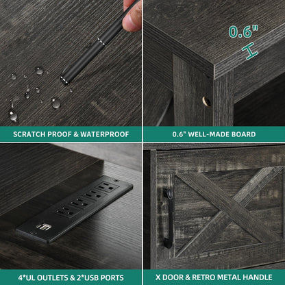 Farmhouse TV Stand for up to 65 TV with Doors and Open Shelves Media Console Power Outlet