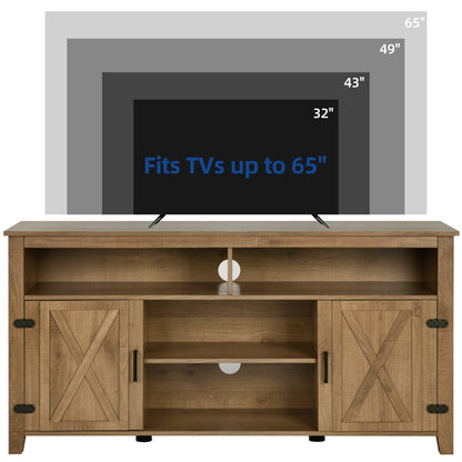 Farmhouse TV Stand for up to 65 TV with Doors and Open Shelves Media Console Power Outlet