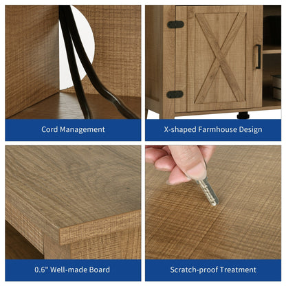 Farmhouse TV Stand for up to 65 TV with Doors and Open Shelves Media Console Power Outlet