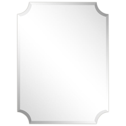 Frameless Rectangle Scalloped Beveled Wall Mirror, Bathroom, Vanity, Bedroom Mirror,1-beveled Edge - Clear