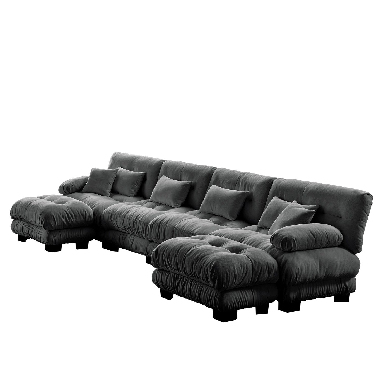Free Combination Modular Chenille 4-Seater Sectional Sofa with 2 Ottomans and Pillow for Living Room