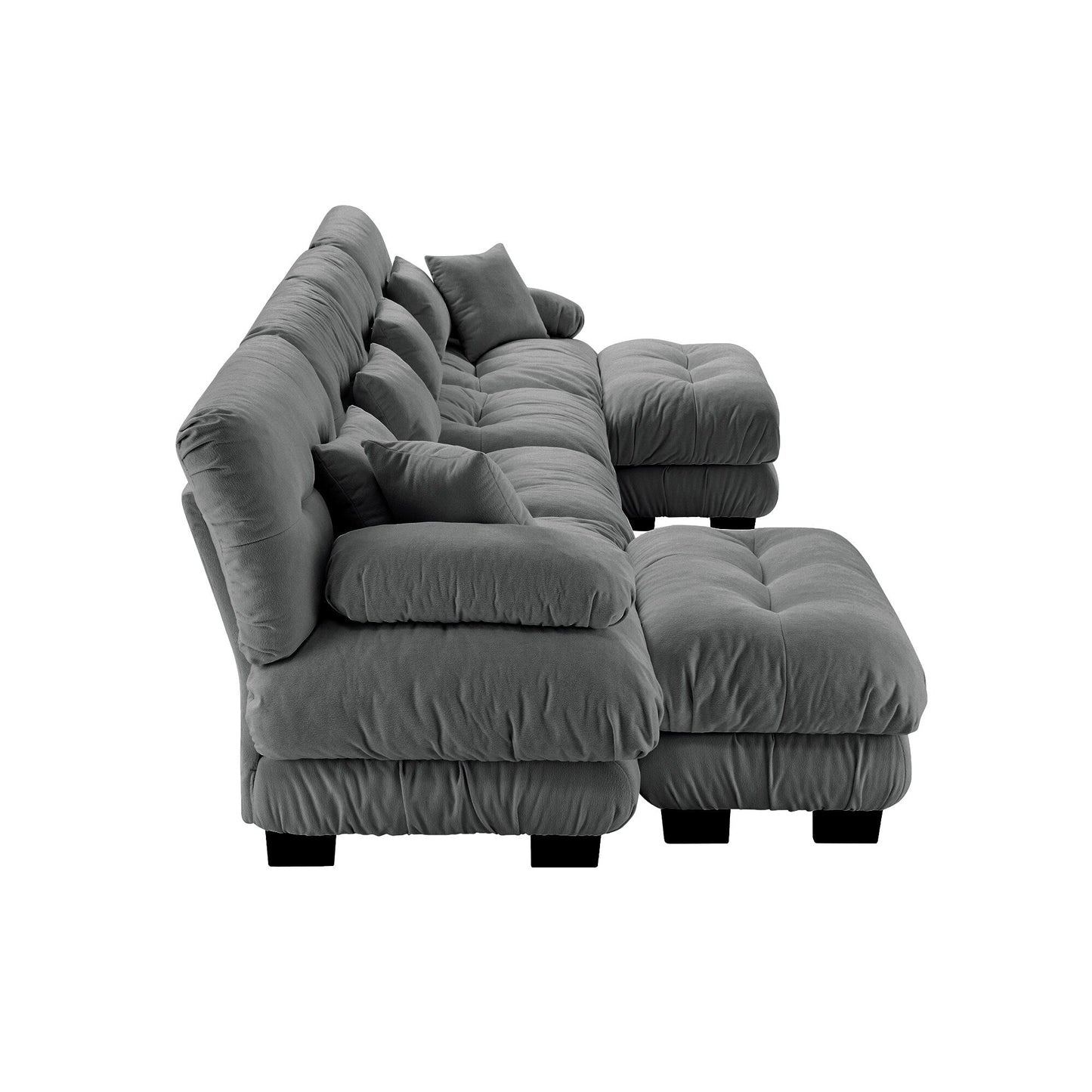 Free Combination Modular Chenille 4-Seater Sectional Sofa with 2 Ottomans and Pillow for Living Room