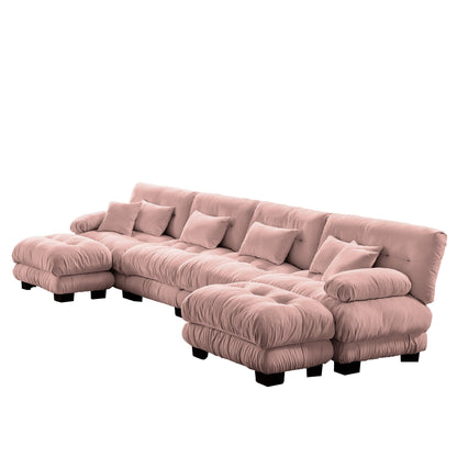 Free Combination Modular Chenille 4-Seater Sectional Sofa with 2 Ottomans and Pillow for Living Room