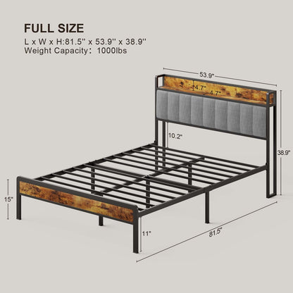 Twin / Full / Queen / King Size Metal Platform Bed Frame with Upholstered Storage Headboard