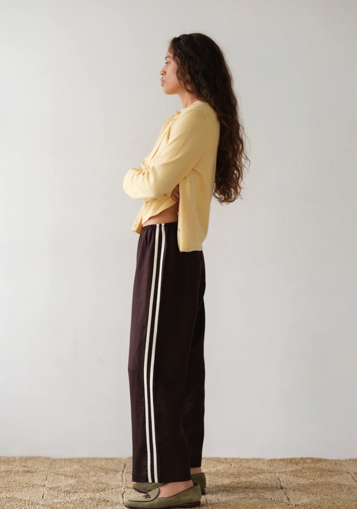Donni Linen Stripe Crop Racer Pant