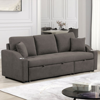 Furniture of America Scarlett Modern Tufted Space-Saving Sleeper Sofa Sectional with Cup Holders