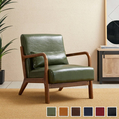 Glitzhome 30.75H Mid-Century Modern PU Leather Armchair Accent Chair with Pillow - 25.75W x 33.75D x 30.75H