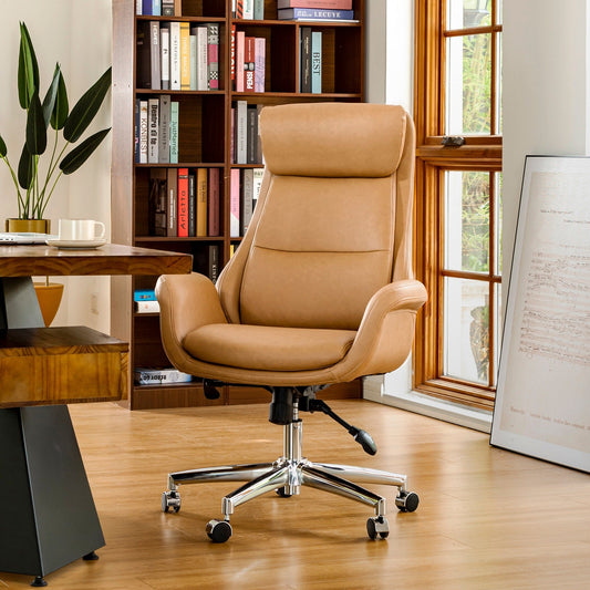 Glitzhome 48-inch Mid-century Adjustable Swivel Faux Leather Office Chair