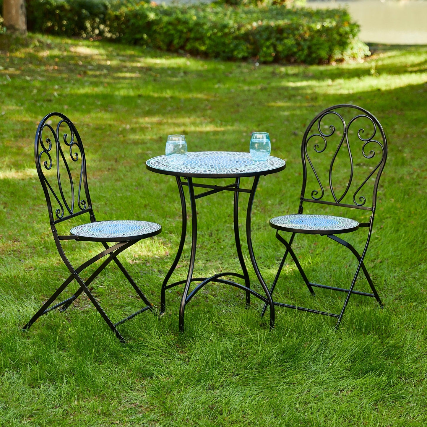Glitzhome Outdoor Metal Folding Bistro Set 3PCS Patio Table Chairs