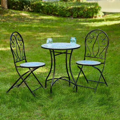 Glitzhome Outdoor Metal Folding Bistro Set 3PCS Patio Table Chairs
