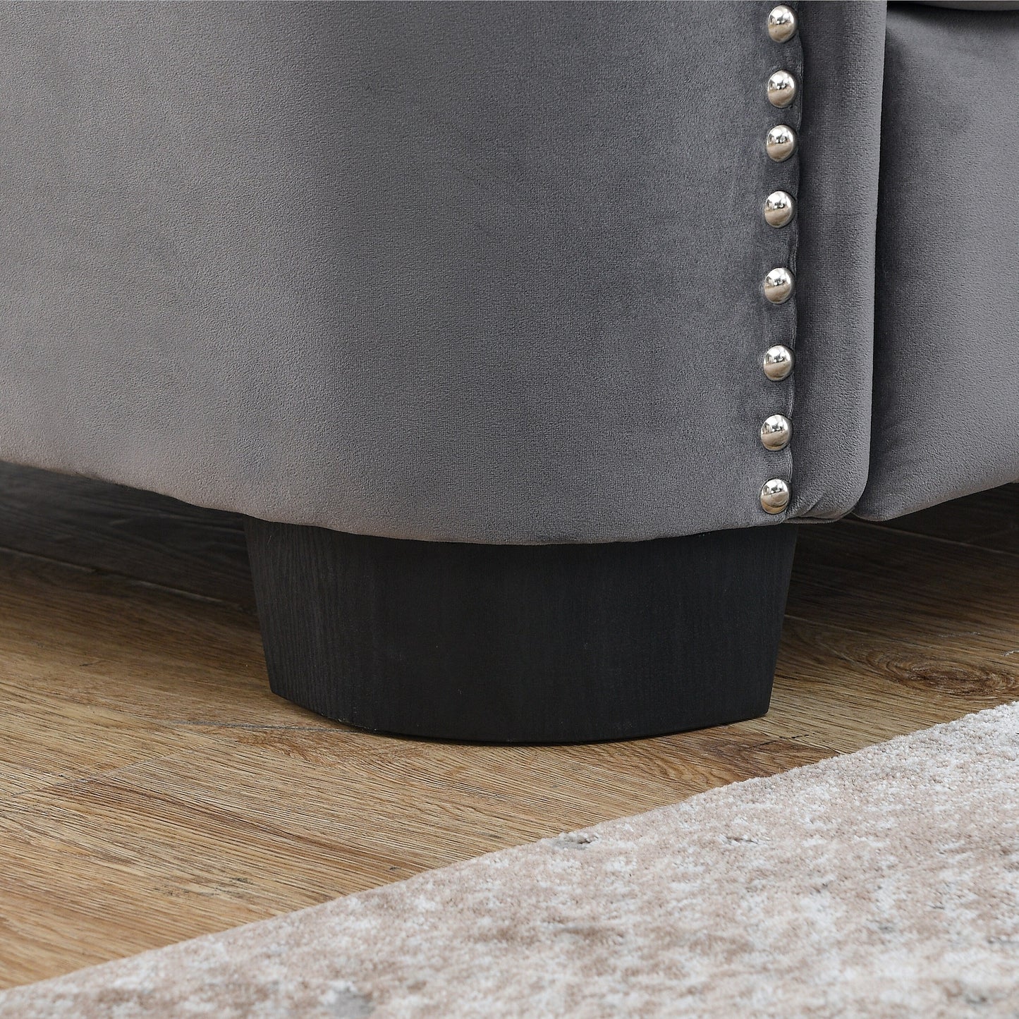 Grey 59'' Modern Velvet 2-Seater Sofa with Tufted Backrest and Nailhead Arms