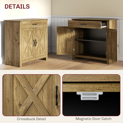 HOMCOM 32 Farmhouse Barn Door Style Sideboard Cabinet,Buffet Storage Cabinet Coffee Bar for Living Room or Entryway