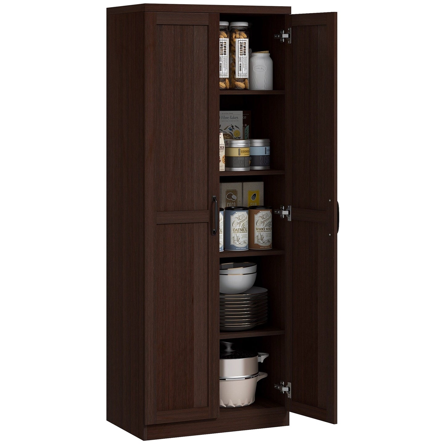 HOMCOM 63 2-Door Kitchen Pantry, Freestanding Storage Cabinet with 5-tier Shelving and 2 Adjustable Shelves for Dining Room