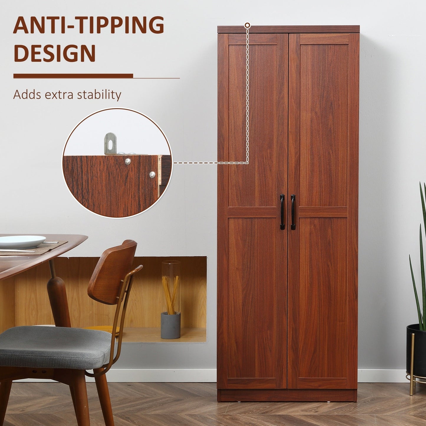 HOMCOM 63 2-Door Kitchen Pantry, Freestanding Storage Cabinet with 5-tier Shelving and 2 Adjustable Shelves for Dining Room