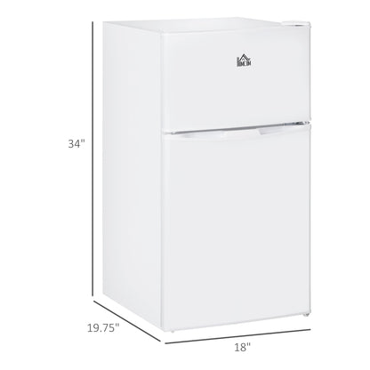 HOMCOM Double Door Mini Fridge with Freezer, 3.2 Cu.Ft Compact Refrigerator with Adjustable Shelf, Adjustable Thermostat