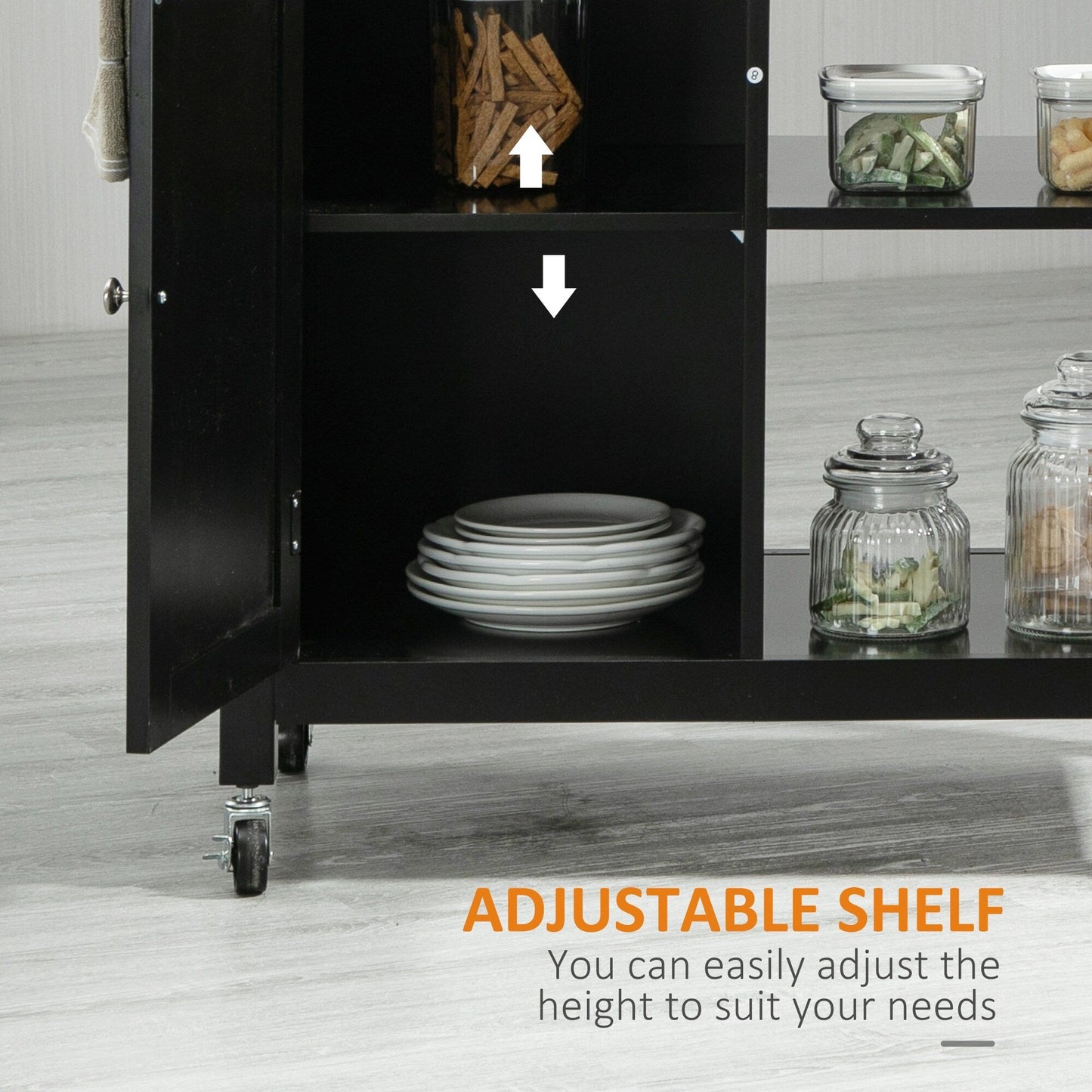 HOMCOM Kitchen Trolley, Wood Top Utility Cart on Wheels with Open Shelf and Storage Drawer for Dining Room, Kitchen