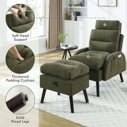 HOMYKA Accent Lounge Chair with Adjustable Backrest Storage Ottoman