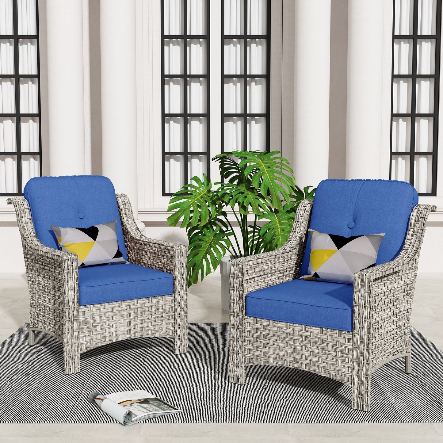 HOOOWOOO 2-piece High Back Wicker Rattan Outdoor Patio Chair Set