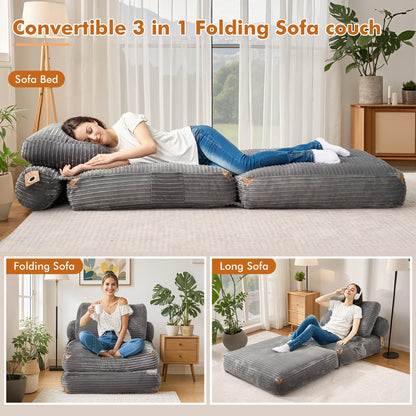 HOOOWOOO Modern Corduroy Fabric Folding Sofa Couch