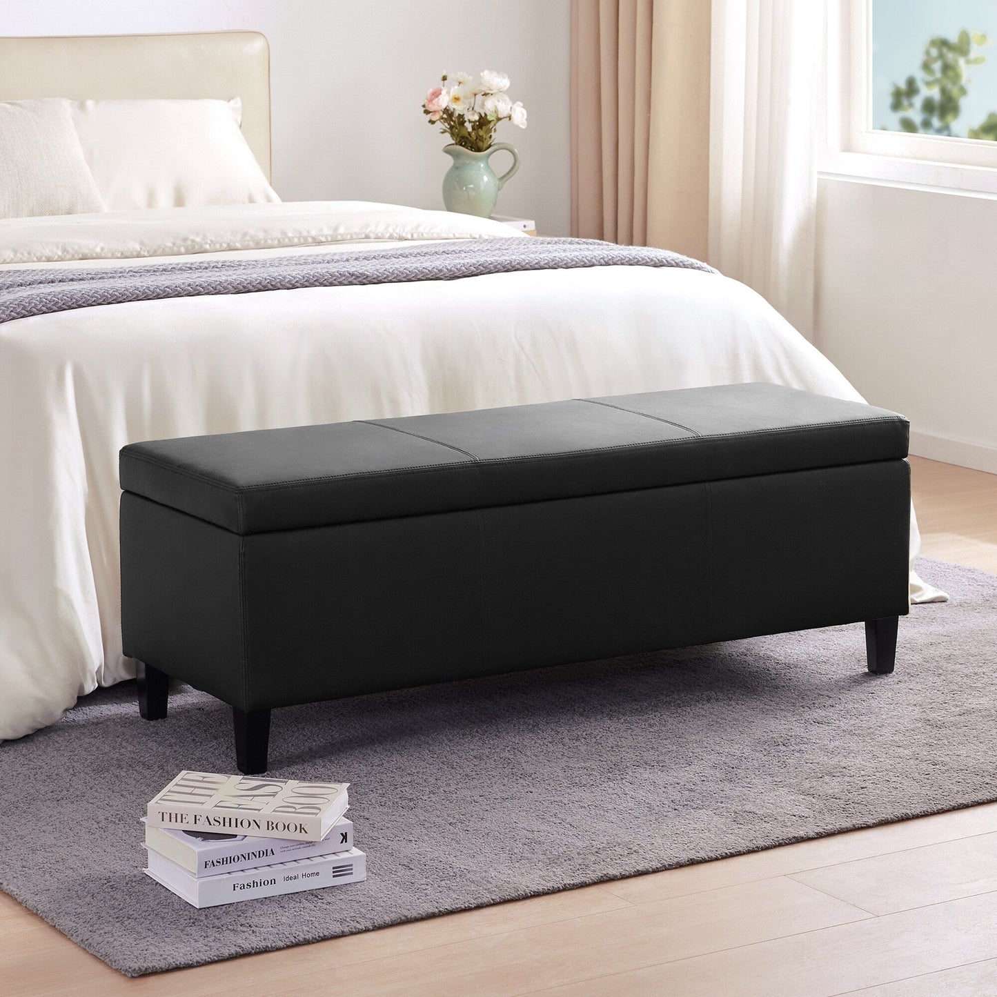 50.3 x 17.50 x 18 Upholstered Rectangular Storage Ottoman-Faux Leather