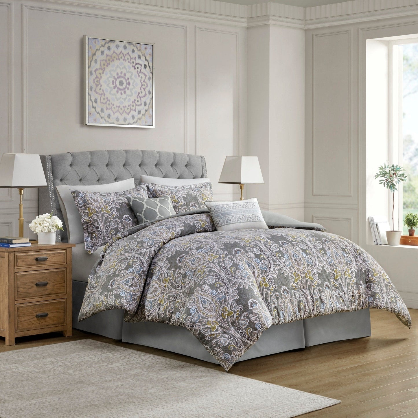 Harbor House Hallie 6-piece Grey Damask Pattern Cotton Comforter Set