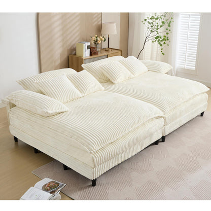 Harmonia 109 W Oversized Corduroy Sofa Bed, Deep Seat Double Lounge Chaise with 4 Pillows