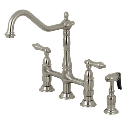Heritage Bridge Kitchen Faucet with Brass Sprayer