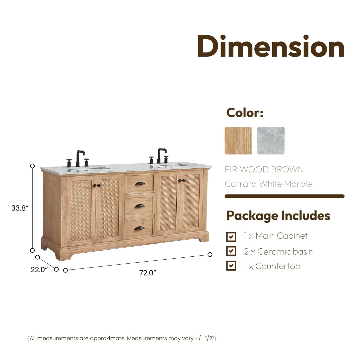 Hervas Bath Vanity with Natural Marble Top without Mirror