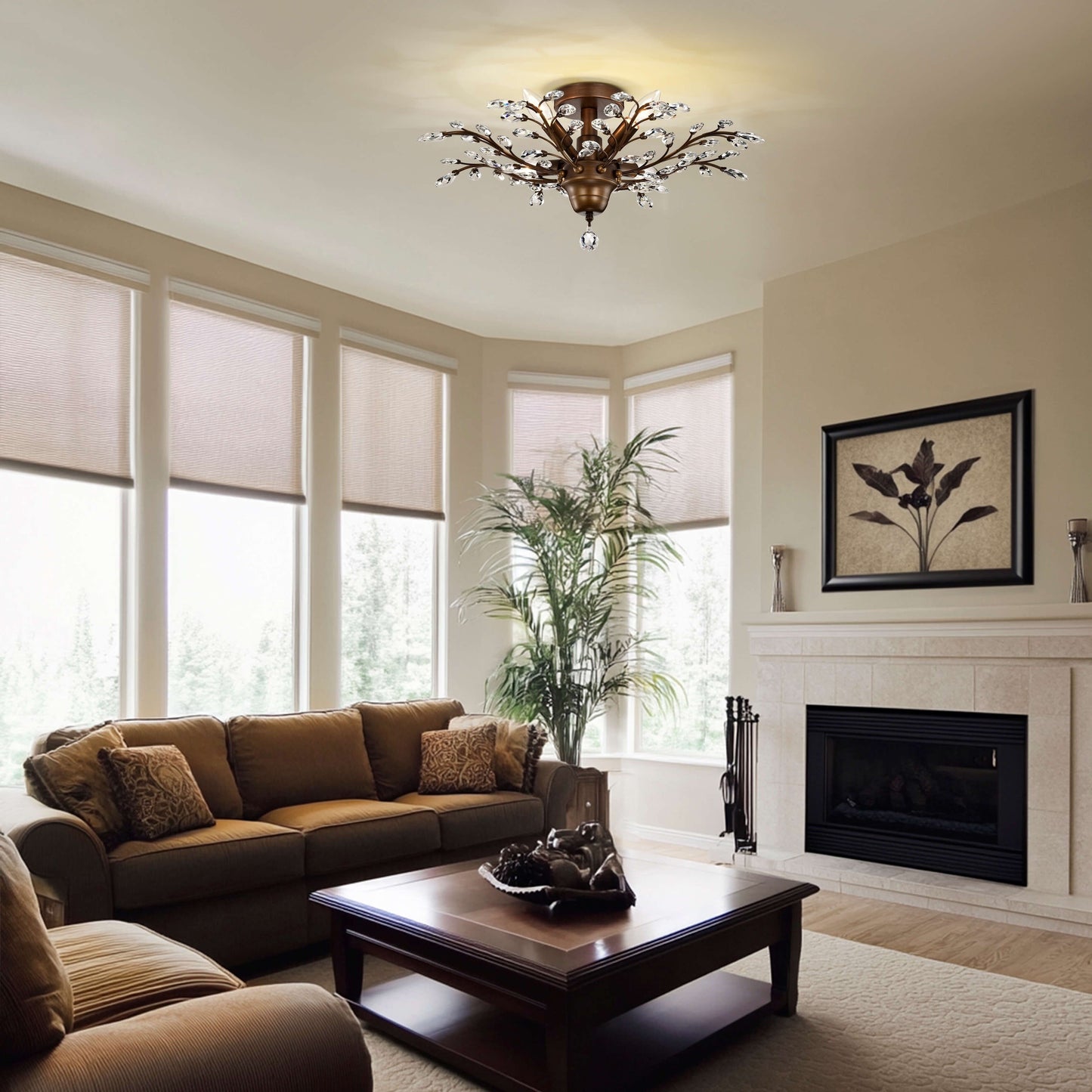 Holly 4-light Crystal Leaves Flush Mount