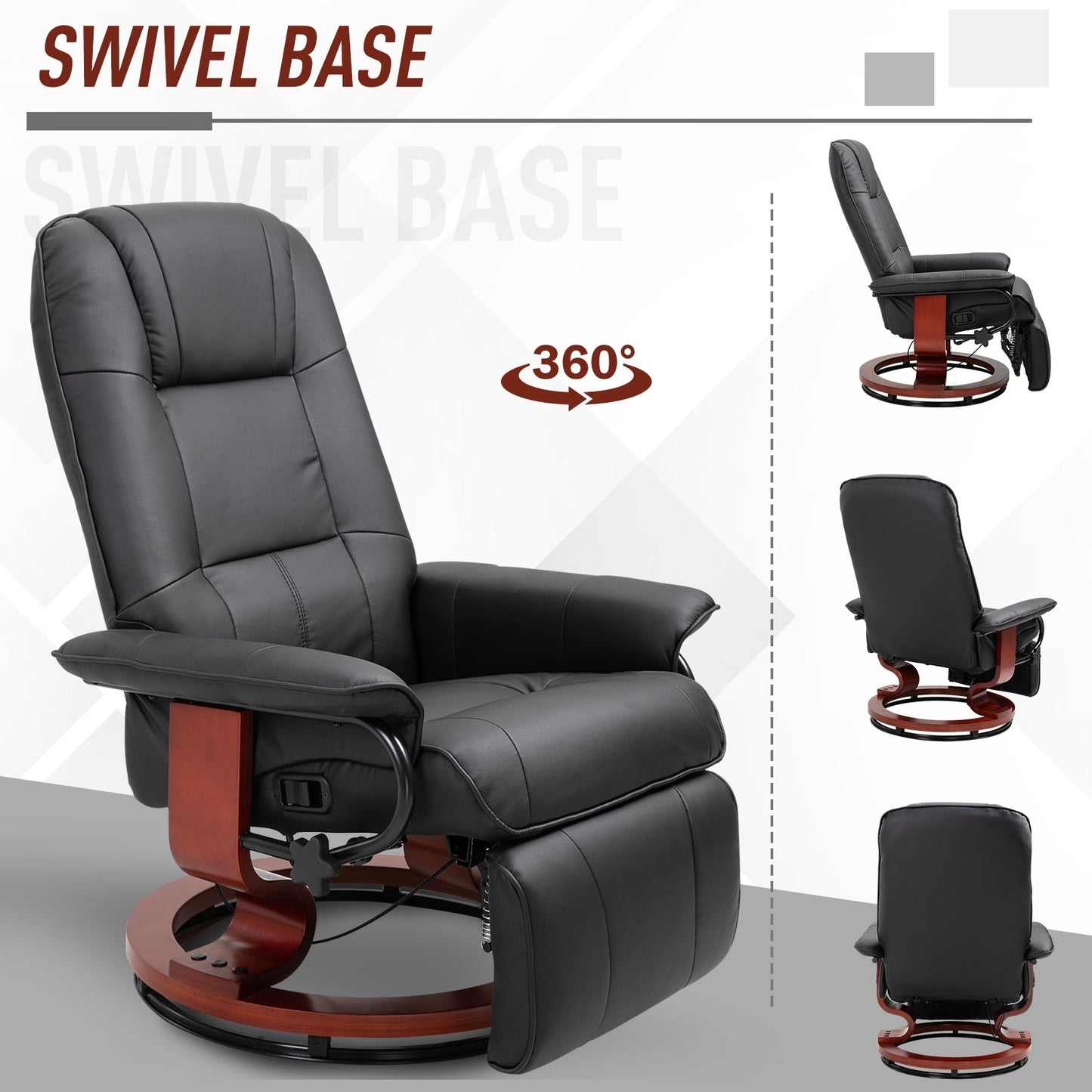 HomCom Faux Leather Adjustable Manual Swivel Base Recliner Chair with Comfortable and Relaxing Footrest