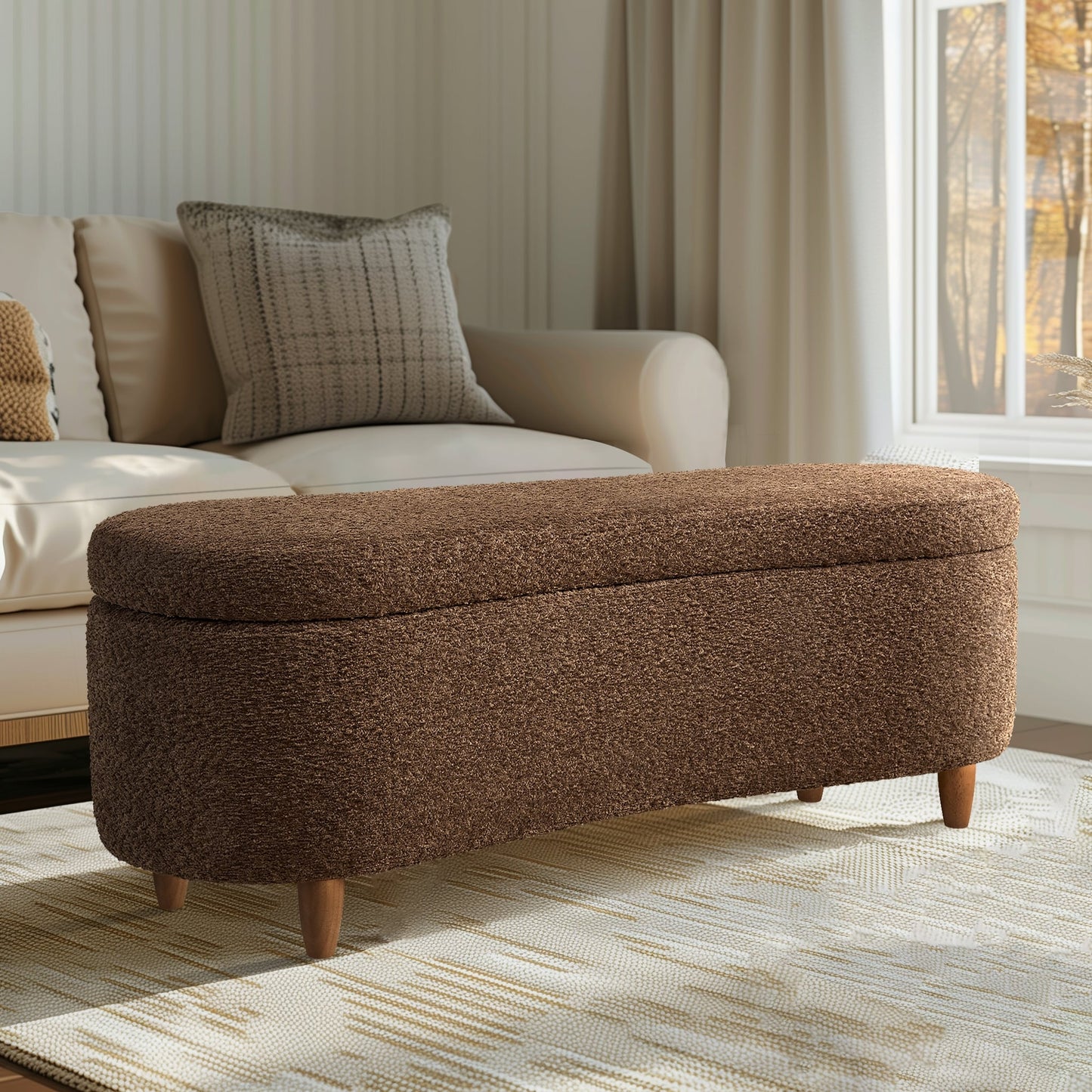 INK IVY Bailey Boucle-Style Curved Storage Accent Bench