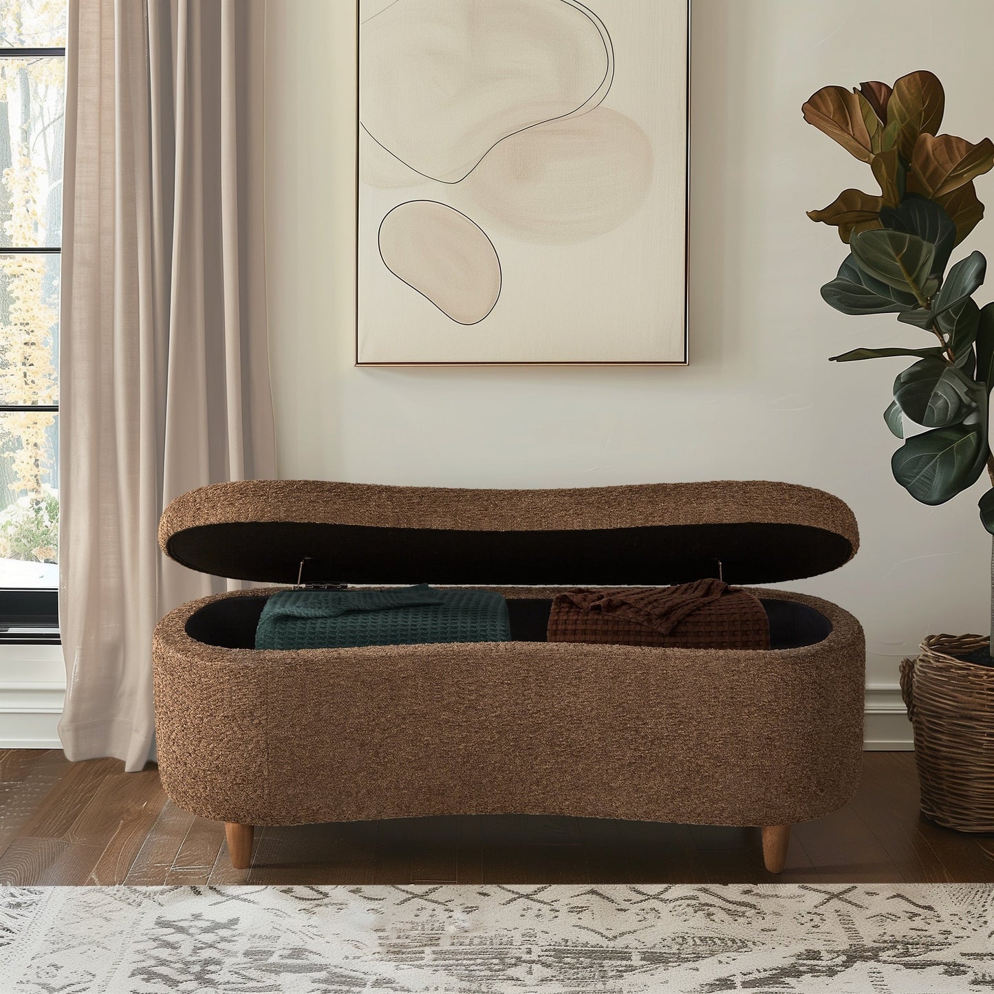 INK IVY Bailey Boucle-Style Curved Storage Accent Bench