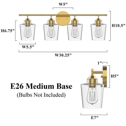KAWOTI 4-Light Dimmable Metal Bathroom Vanity Light with Glass Shade
