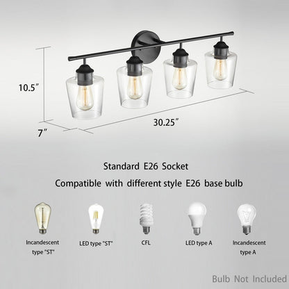 KAWOTI 4-Light Dimmable Metal Bathroom Vanity Light with Glass Shade
