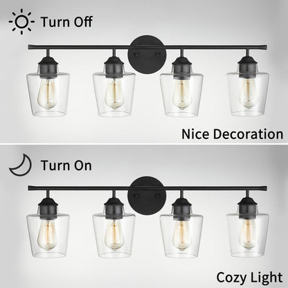KAWOTI 4-Light Dimmable Metal Bathroom Vanity Light with Glass Shade