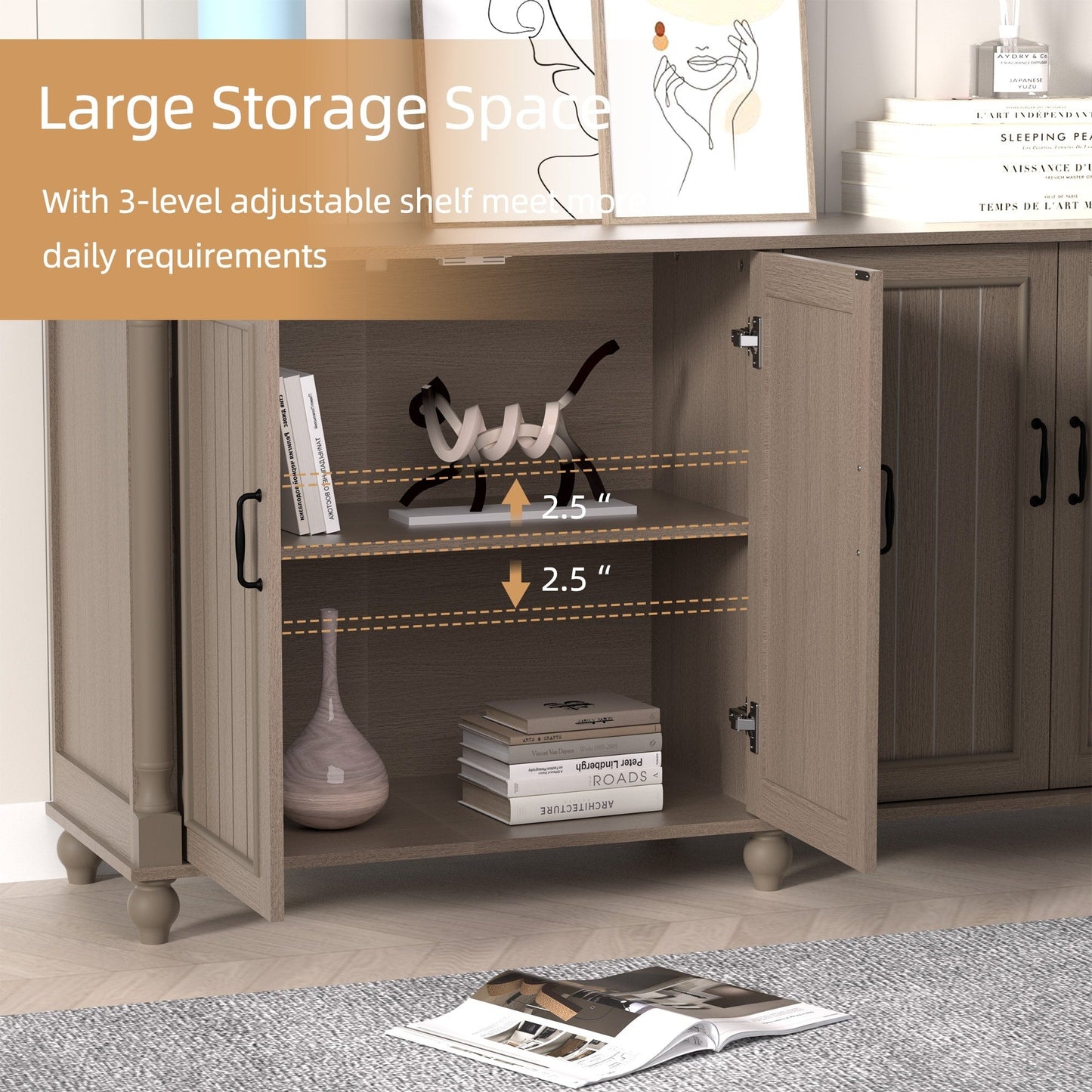 Kitchen Sideboard Coffee Bar Cabinet Accent Storage Cabinet