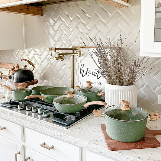 Kitchen Cookware Sets Nonstick, 12 Piece Pots and Pans Set Granite Cooking Set