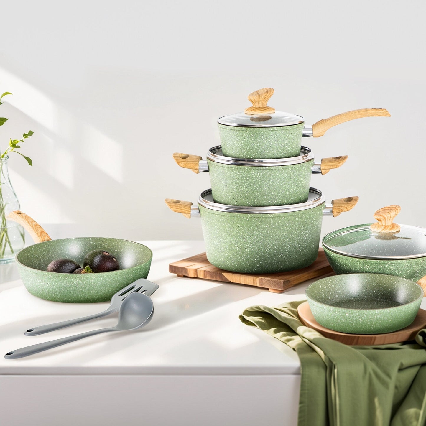 Kitchen Cookware Sets Nonstick, 12 Piece Pots and Pans Set Granite Cooking Set