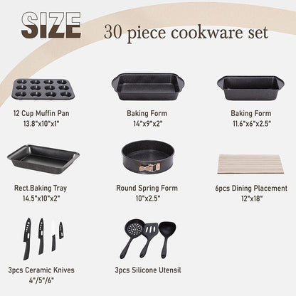 Kitchen Granite Cookware Set, Cooking Pans Set Non-Stick Pots 12/15/30-piece Set