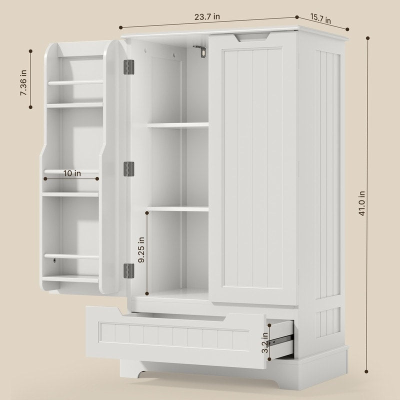 Kitchen Storage Pantry Cabinet, Freestanding Bathroom Storage Cabinet with 2 Doors and Drawers