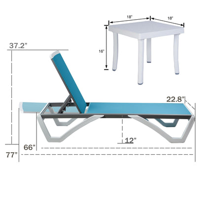 Kozyard Alan Full Flat Aluminum and Polypropylene Resin Legs Patio Reclining Adjustable Chaise Lounge