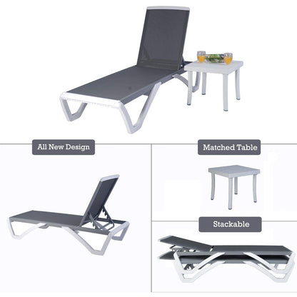 Kozyard Alan Full Flat Aluminum and Polypropylene Resin Legs Patio Reclining Adjustable Chaise Lounge