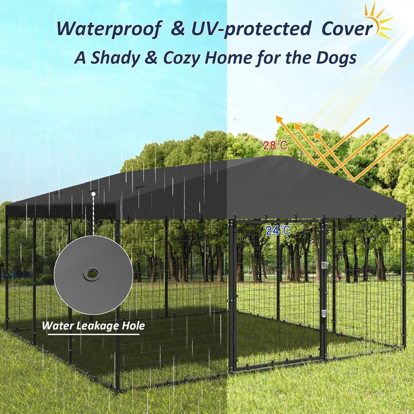 W 118 x D 118 x H 70 Large Outdoor Dog Kennel,Heavy Duty Dog Cage Enclosure with Waterproof Roof