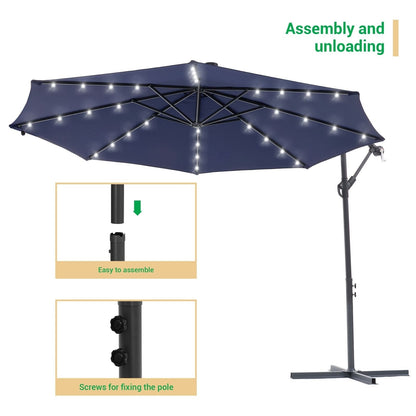 LIVOOSUN 10ft LED Patio Offset Umbrella With Cross Base