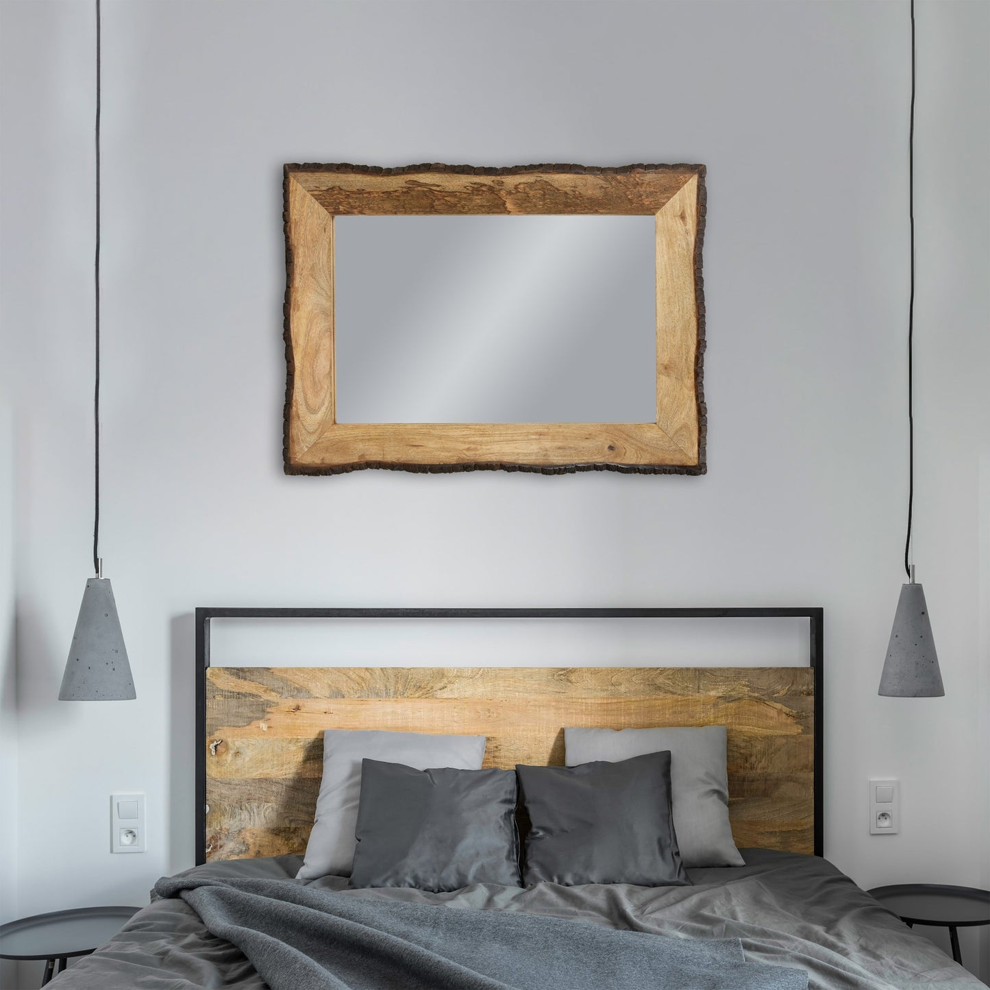 Lamont River of Goods Rectangular Brown and Tan Wood and Glass Wall Mirror - 39 x 1.25 x 28