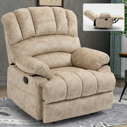 Large Manual Recliner Chair for Adult, Comfortable Fabric Single Recliner Sofa, Overstuffed Reclining Chair for Living Room