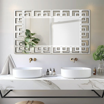 Large Wall Art Mirror Decor Silver Accent Geometric Frame