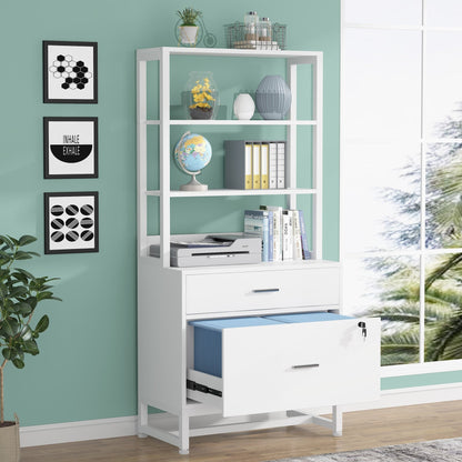 File Cabinet with 2 Drawer, Modern Filing Cabinet Printer Stand with Lock