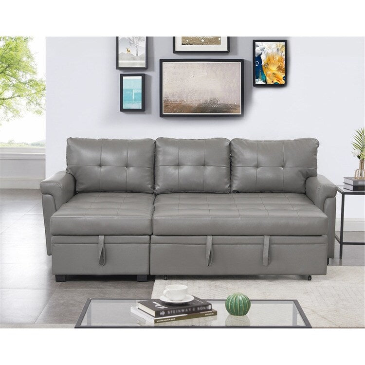 Convertible Reversible Sectional Sofa with Pull-Out Sleeper Bed, Hidden Storage Chaise, and Durable Legs